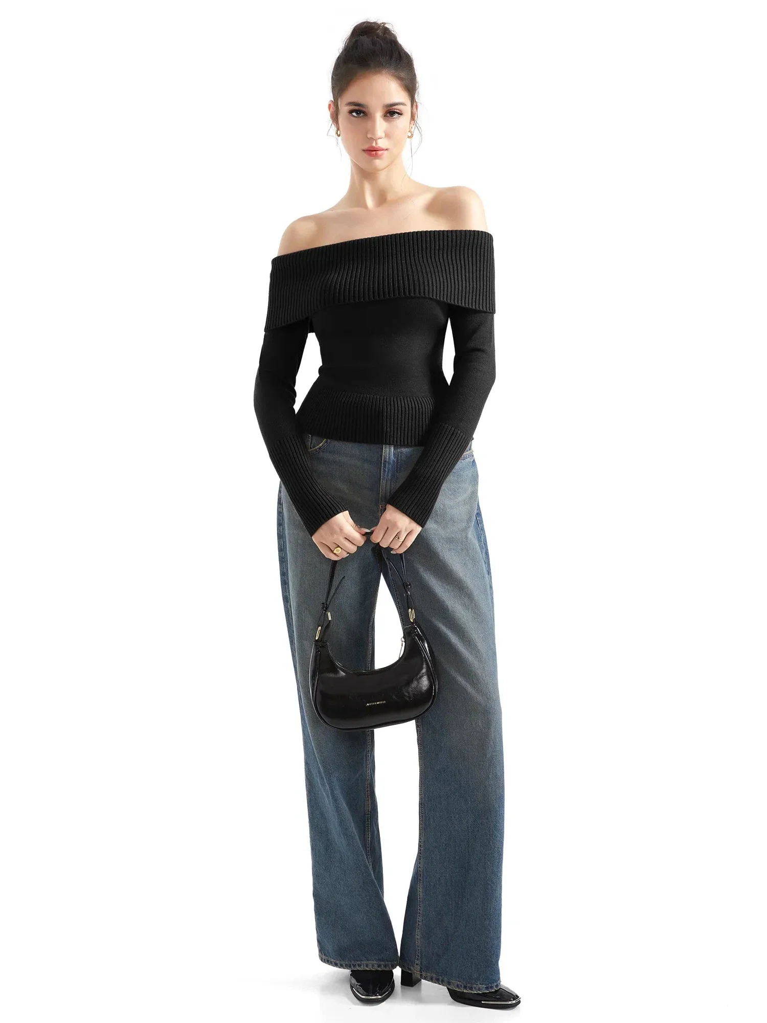 Ribbed Off Shoulder Shirt - Long Sleeve - Image 3