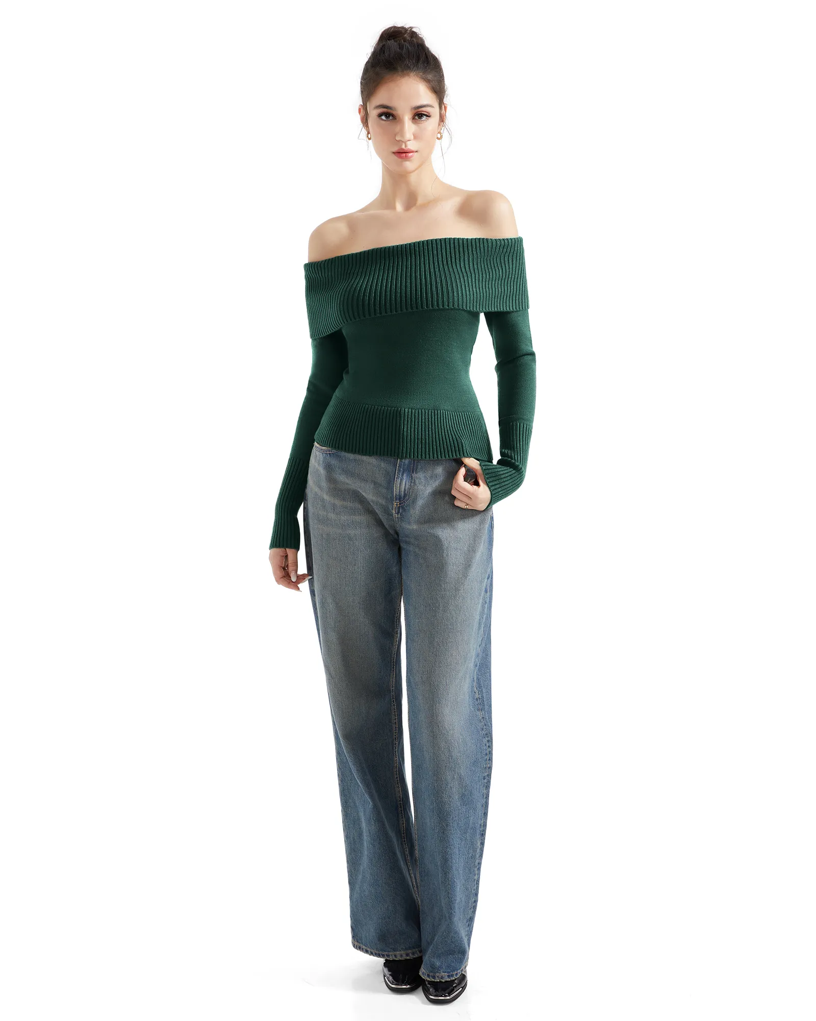 Ribbed Off Shoulder Shirt - Long Sleeve - Image 31