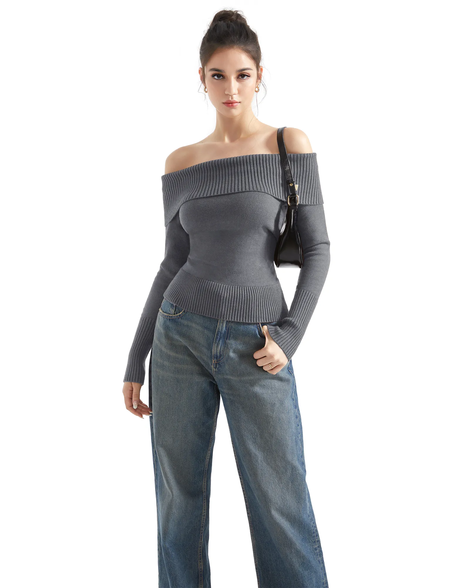 Ribbed Off Shoulder Shirt - Long Sleeve - Image 35