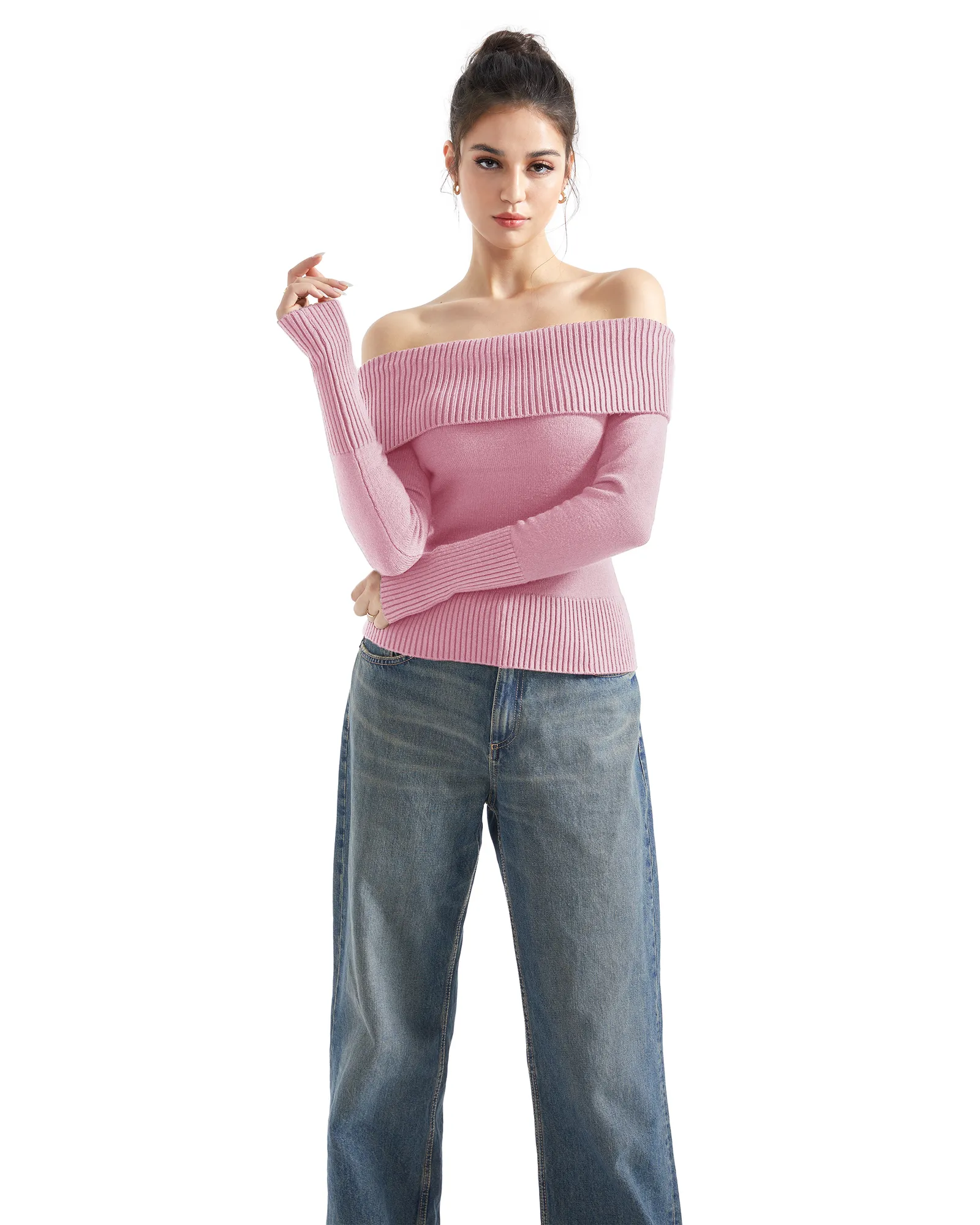 Ribbed Off Shoulder Shirt - Long Sleeve - Image 41