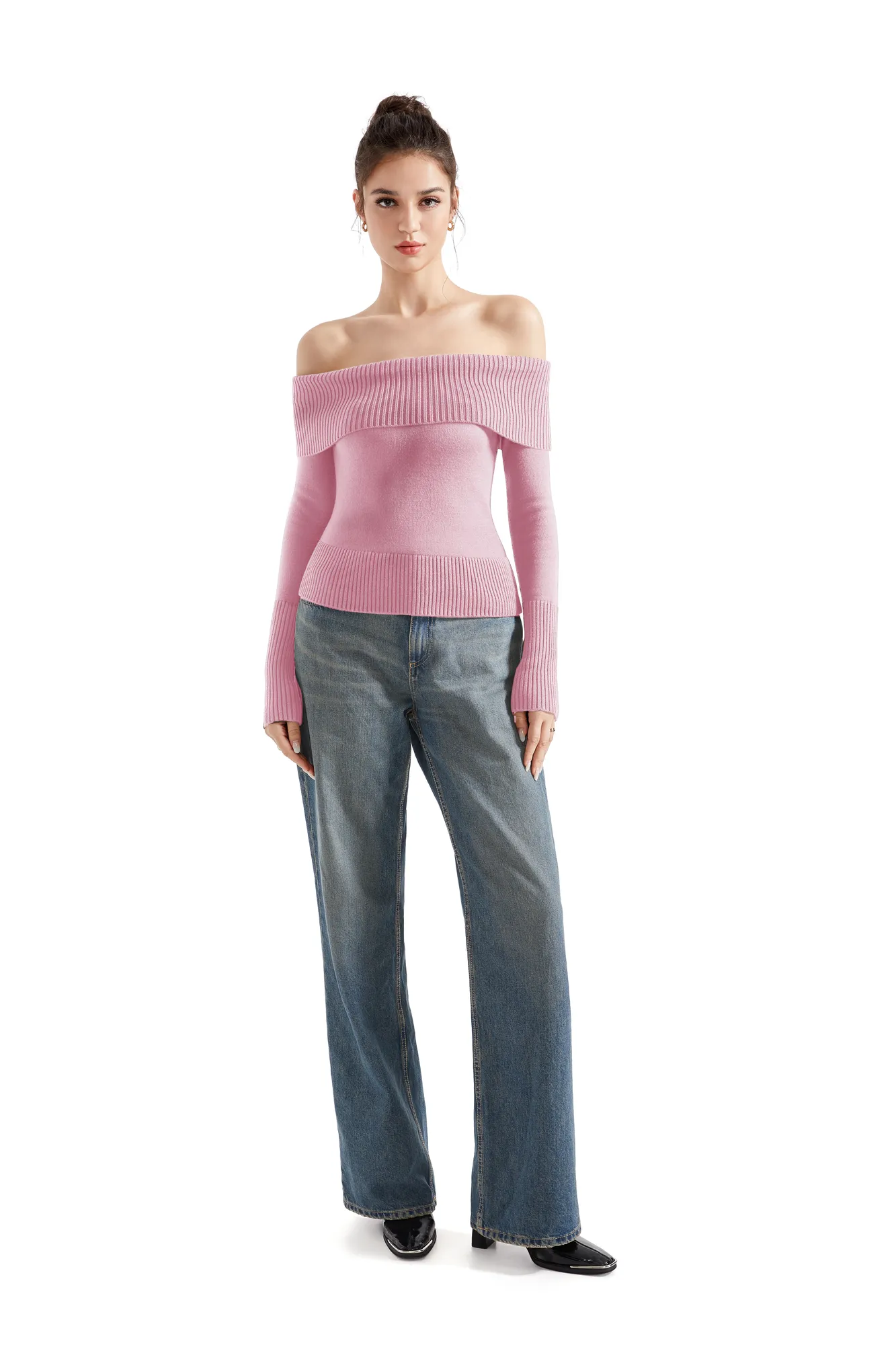 Ribbed Off Shoulder Shirt - Long Sleeve - Image 42