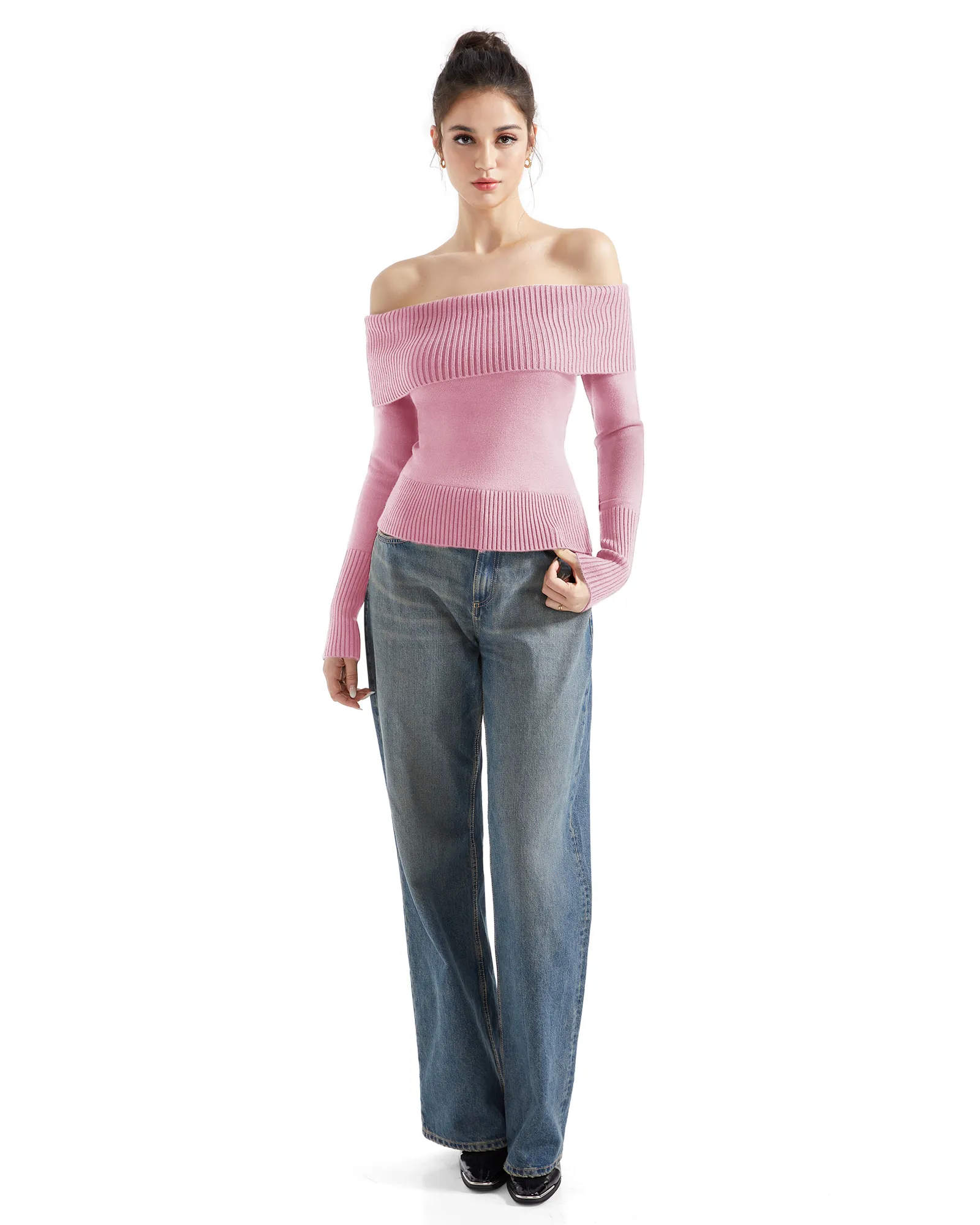 Ribbed Off Shoulder Shirt - Long Sleeve - Image 43