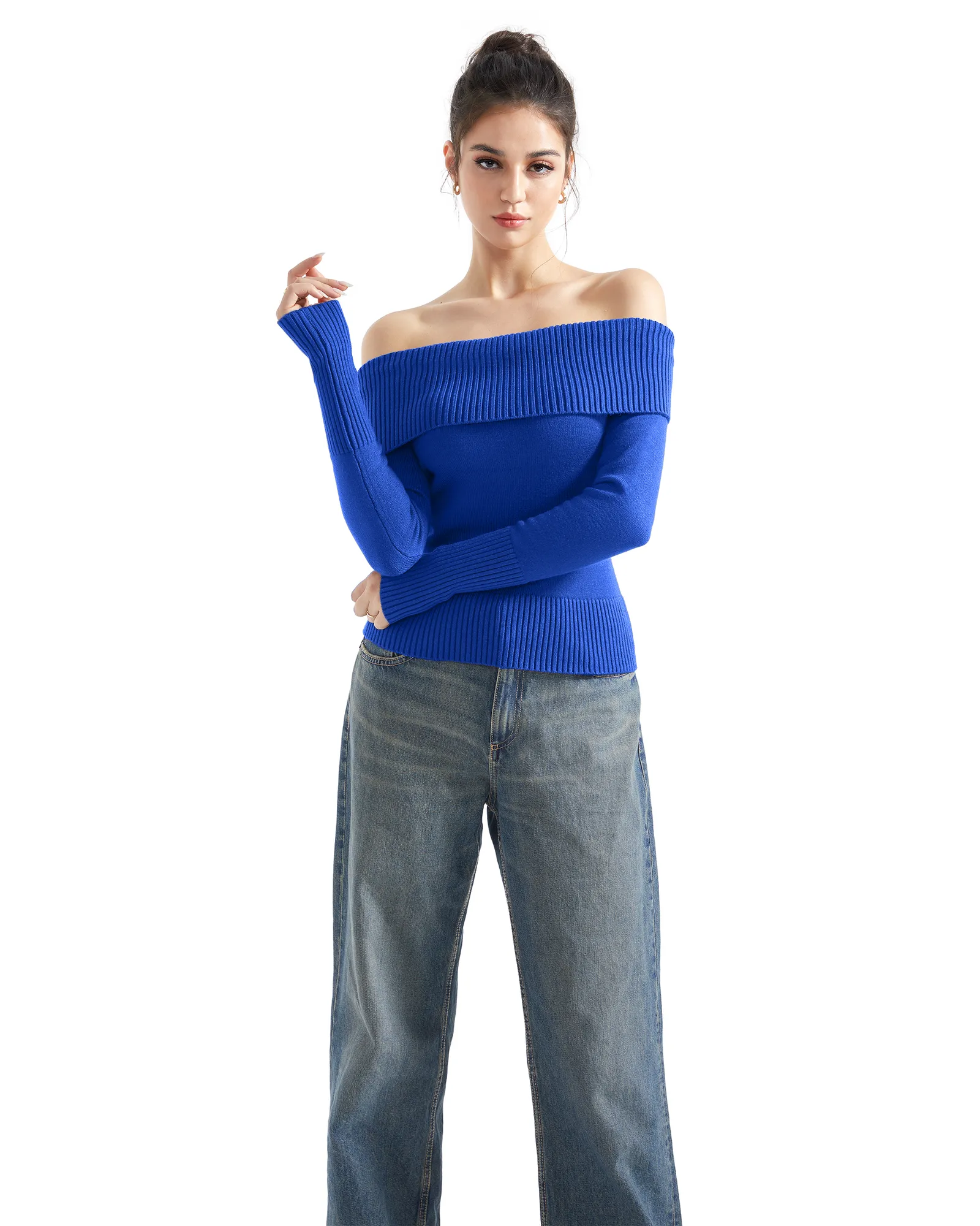 Ribbed Off Shoulder Shirt - Long Sleeve - Image 47