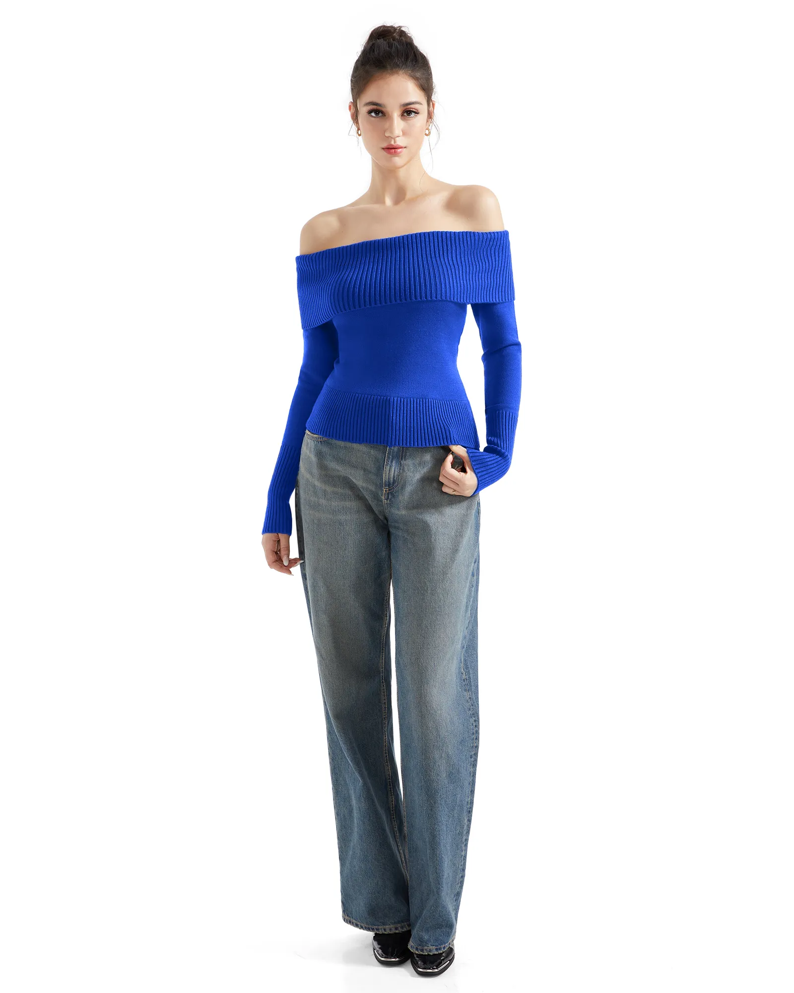 Ribbed Off Shoulder Shirt - Long Sleeve - Image 49