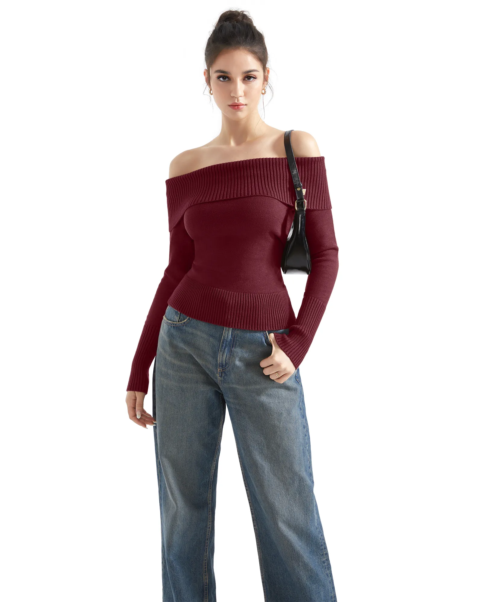 Ribbed Off Shoulder Shirt - Long Sleeve - Image 53