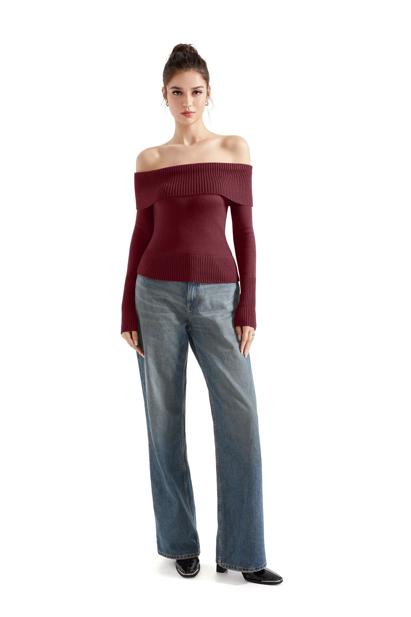 Ribbed Off Shoulder Shirt - Long Sleeve - Image 54