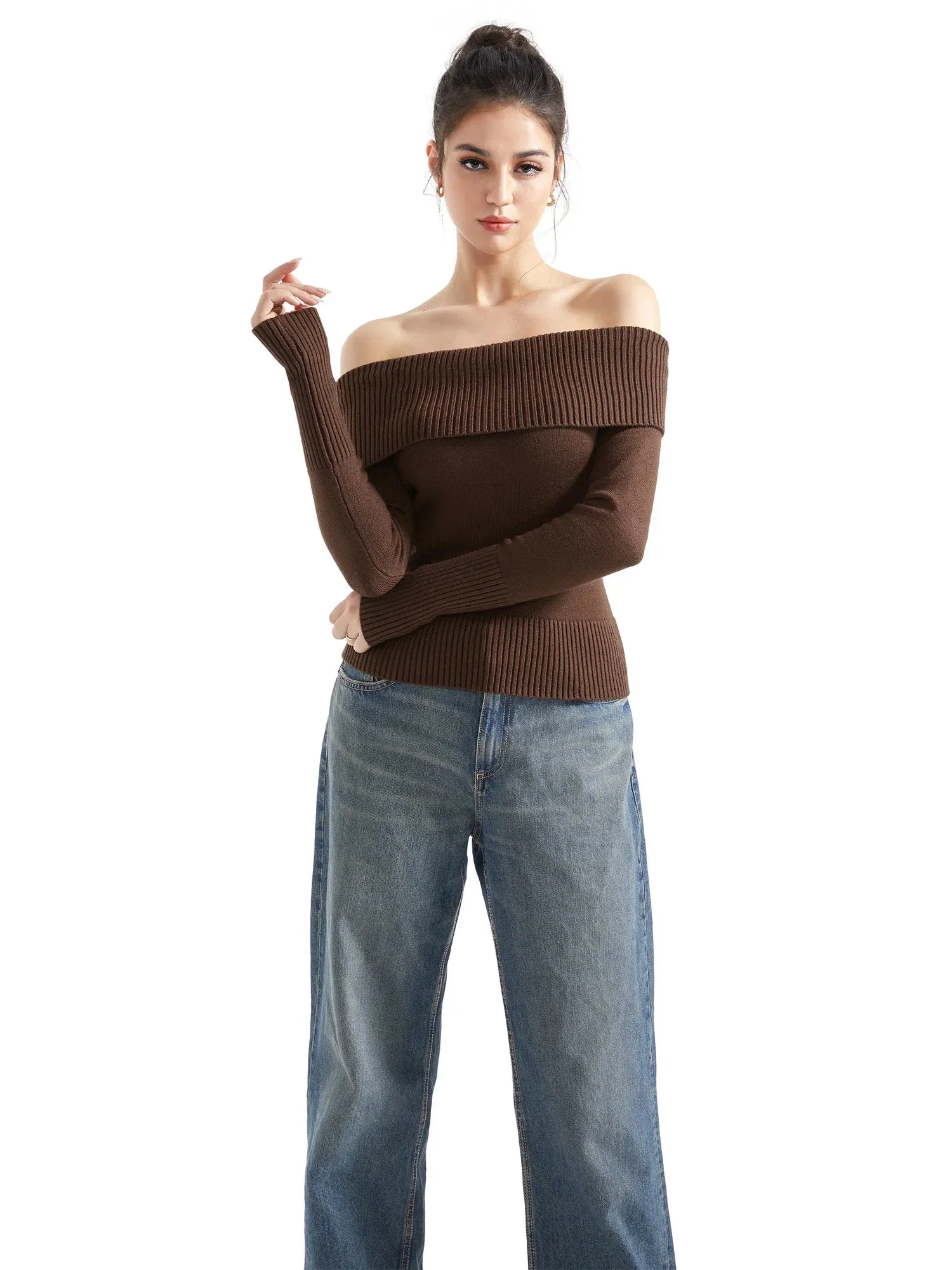 Ribbed Off Shoulder Shirt - Long Sleeve - Image 6