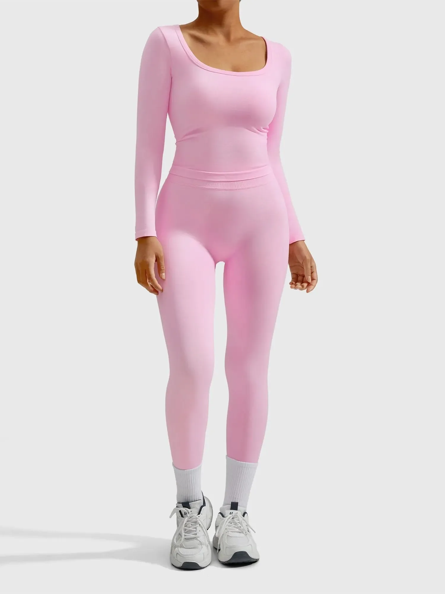 Scoop neck Seamless Leggings 2 Piece Workout Sets - Image 10