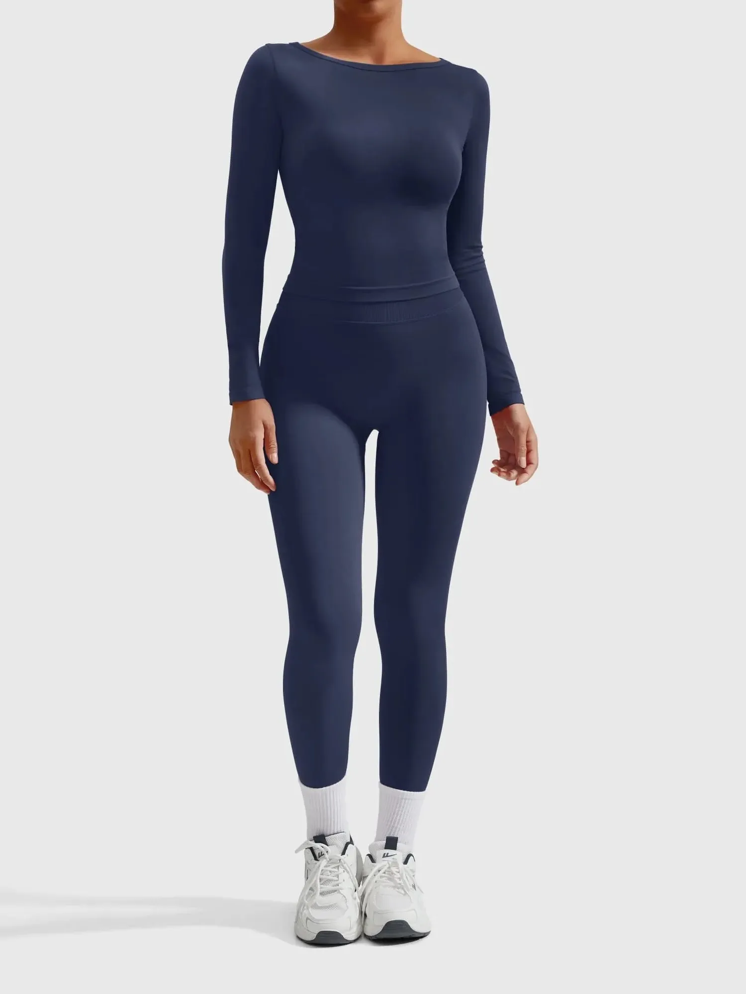 Scoop neck Seamless Leggings 2 Piece Workout Sets - Image 23