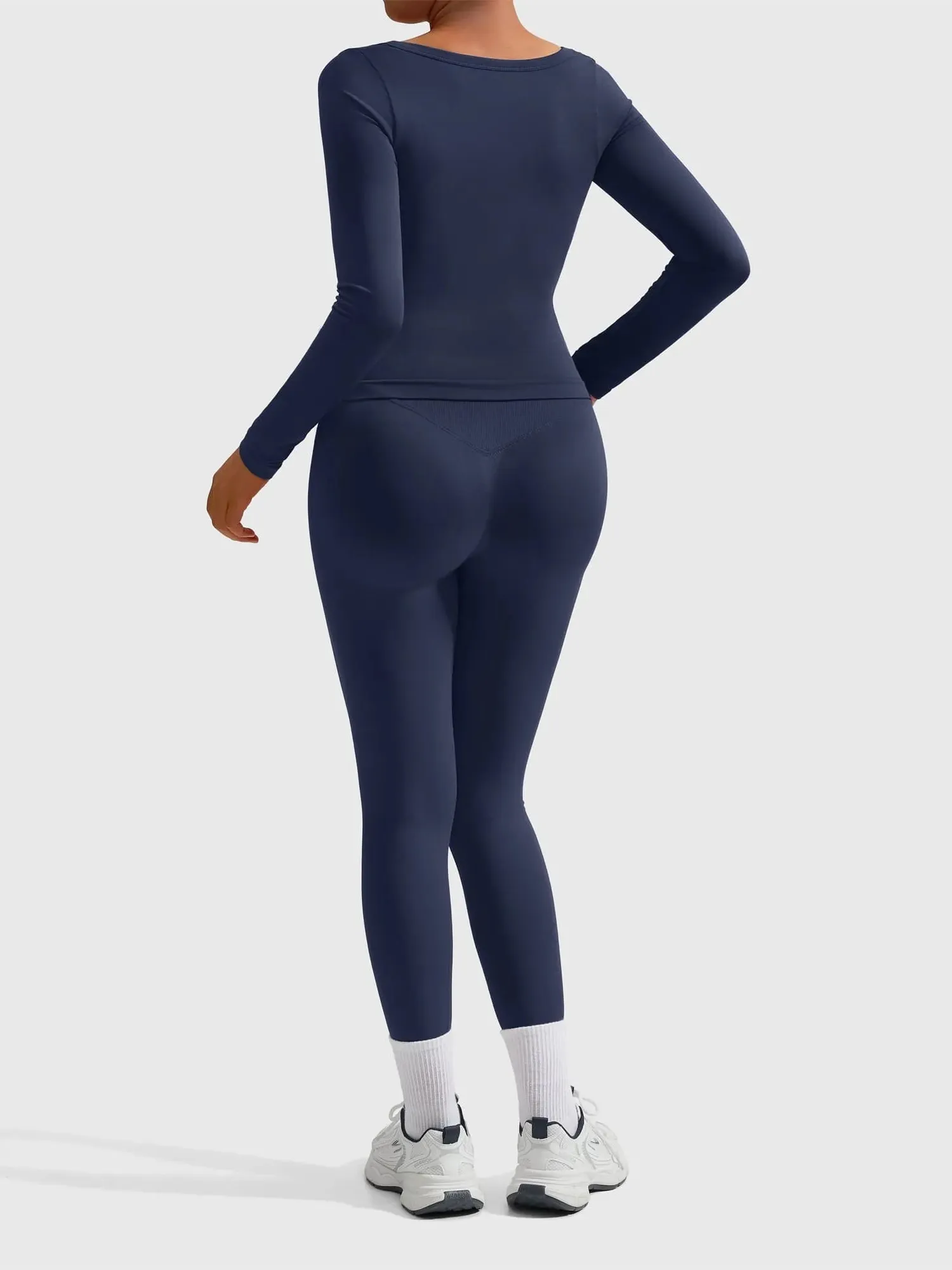 Scoop neck Seamless Leggings 2 Piece Workout Sets - Image 25