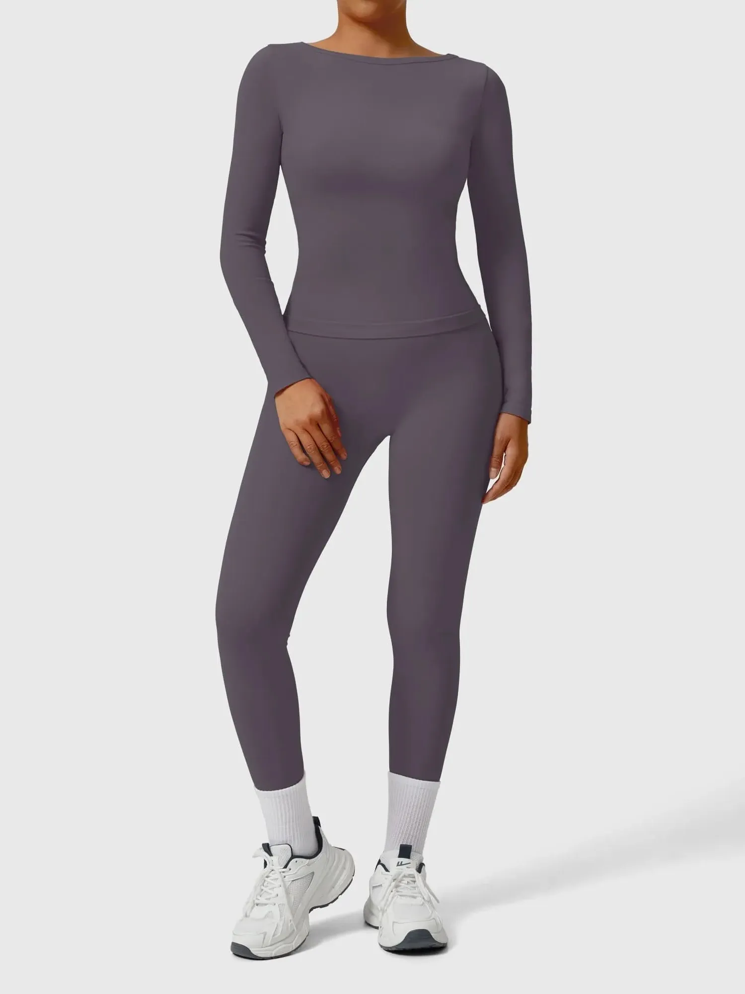 Scoop neck Seamless Leggings 2 Piece Workout Sets - Image 55