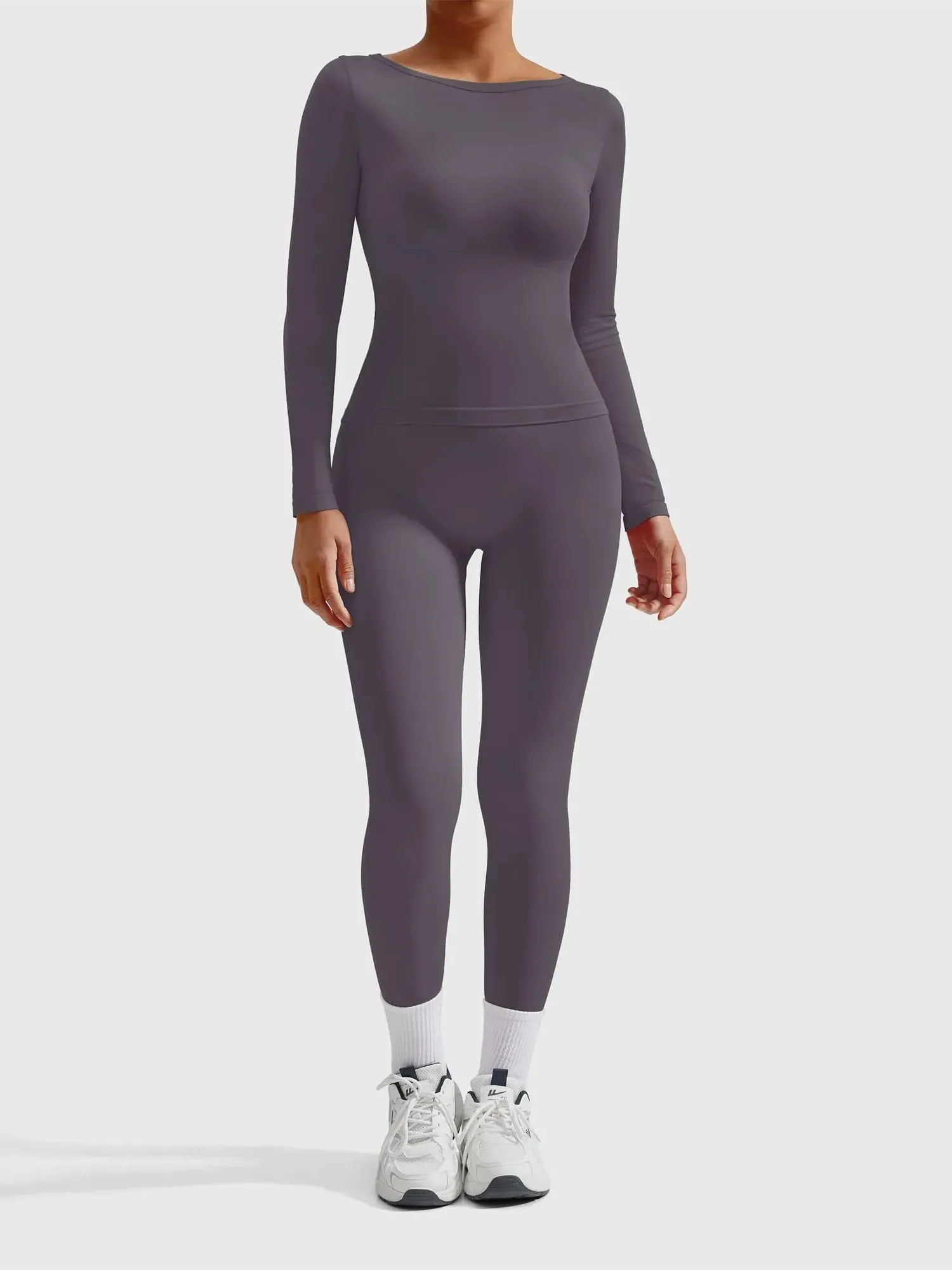 Scoop neck Seamless Leggings 2 Piece Workout Sets - Image 56