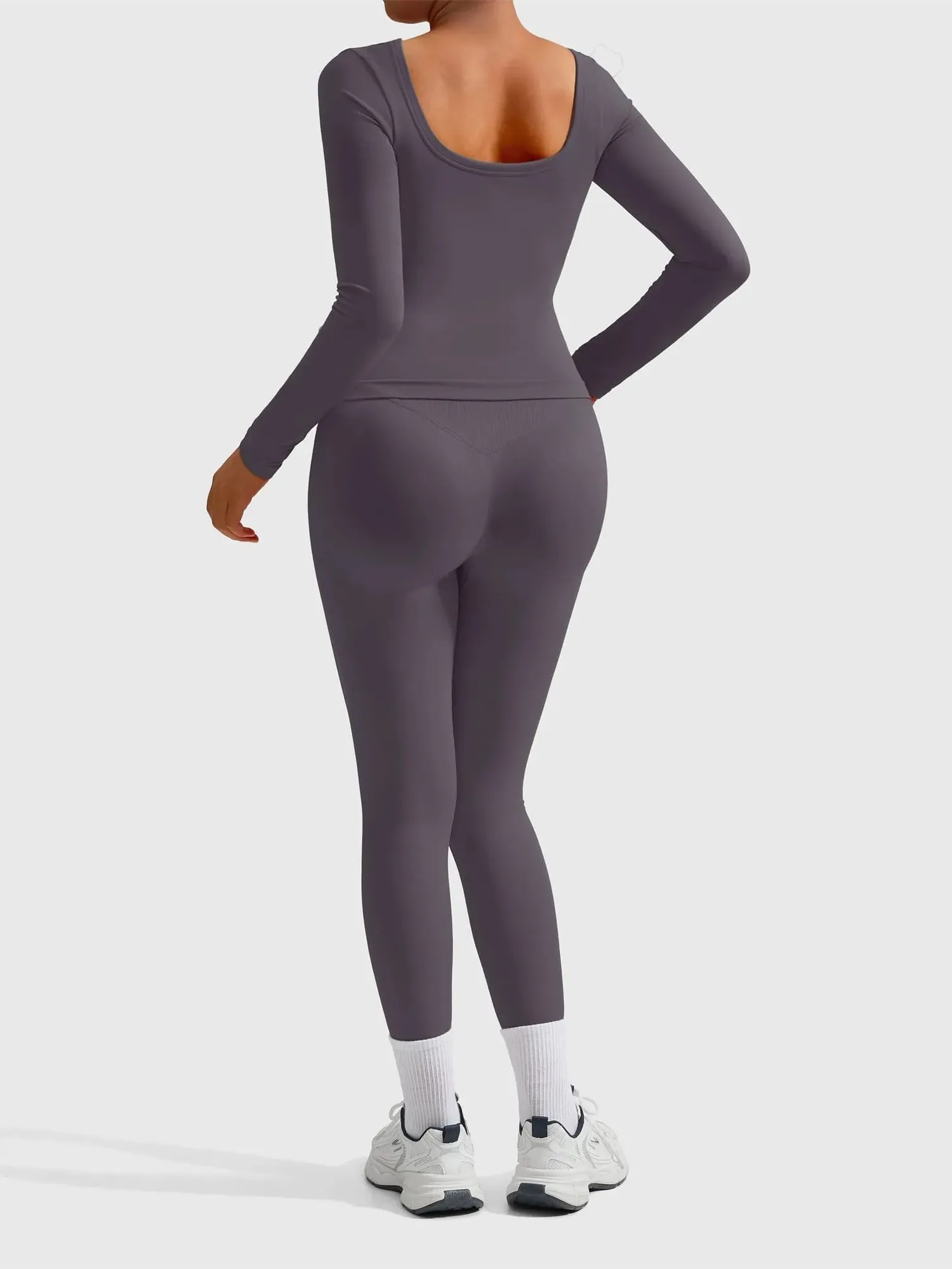 Scoop neck Seamless Leggings 2 Piece Workout Sets - Image 57