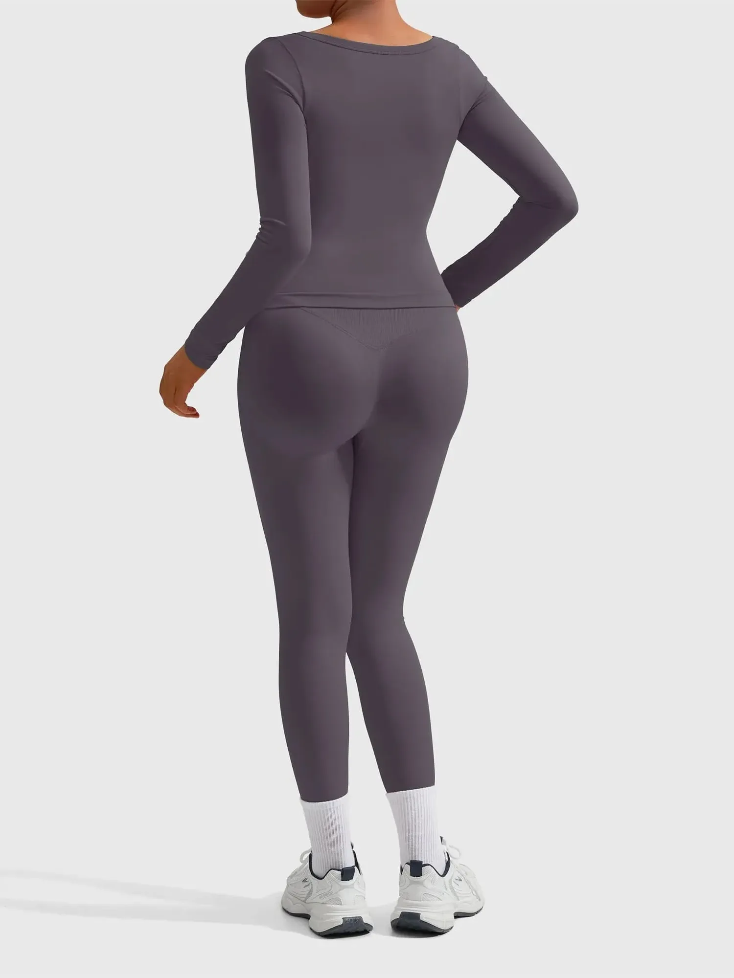 Scoop neck Seamless Leggings 2 Piece Workout Sets - Image 58