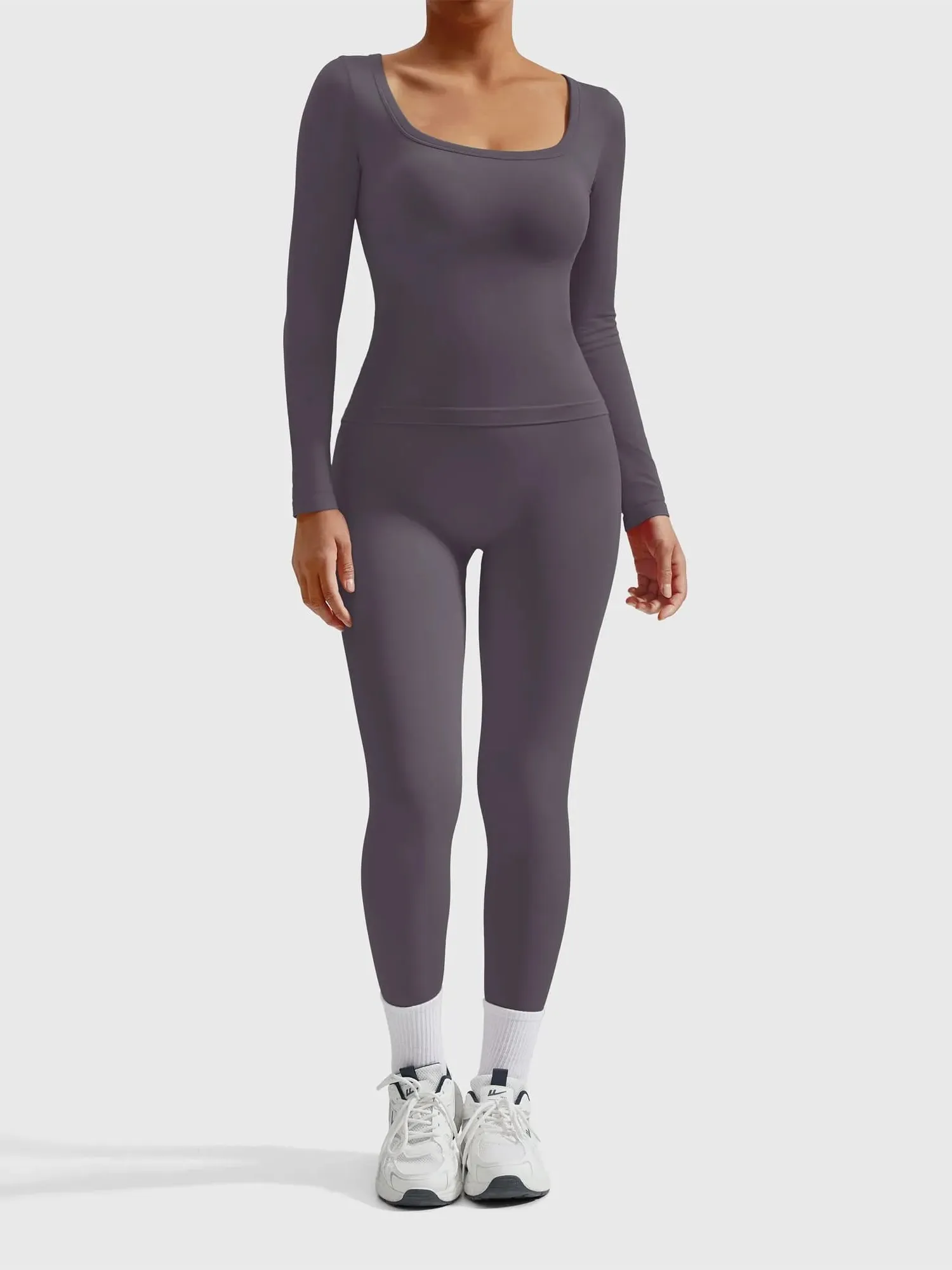 Scoop neck Seamless Leggings 2 Piece Workout Sets - Image 59