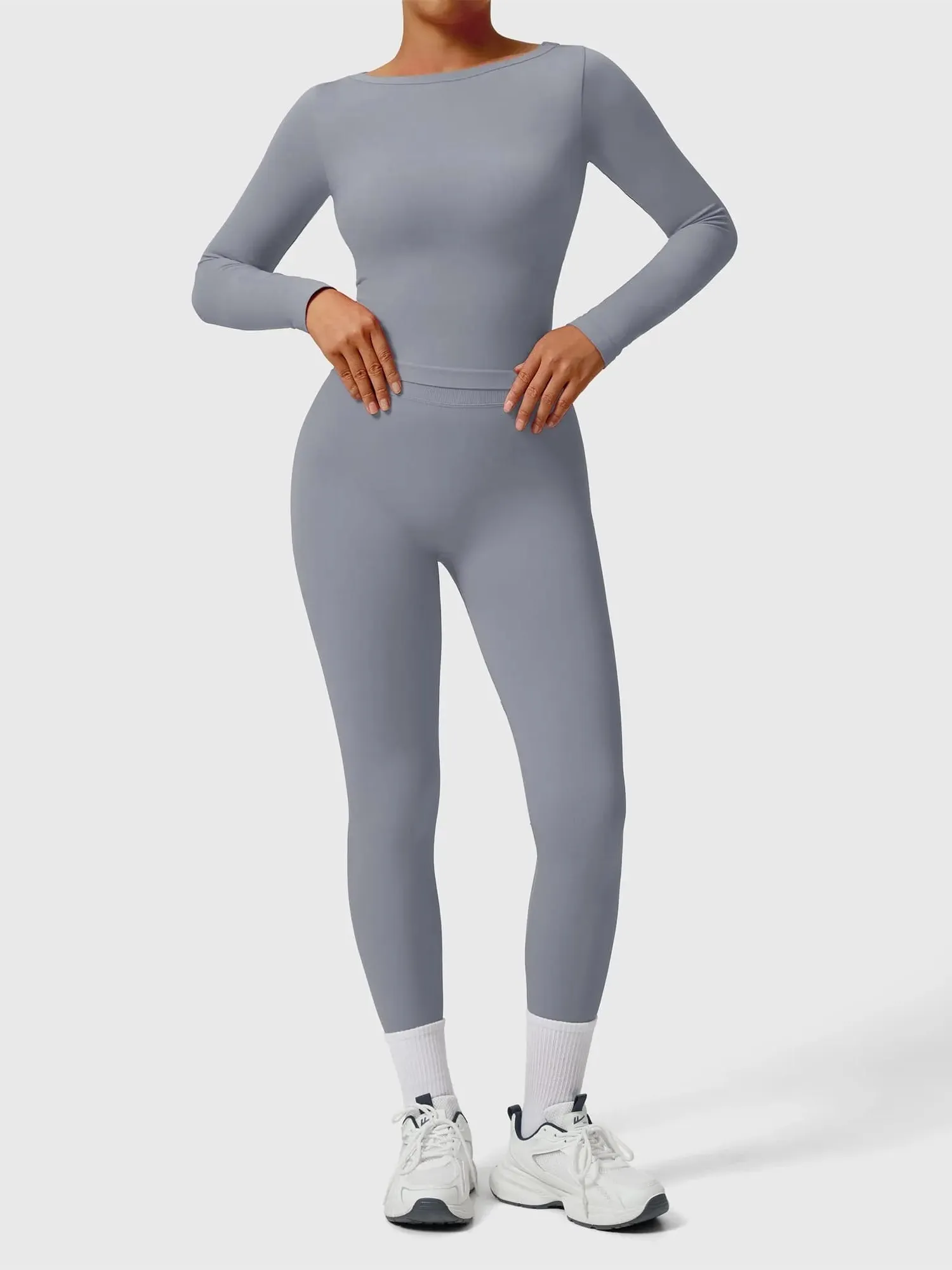 Scoop neck Seamless Leggings 2 Piece Workout Sets - Image 69