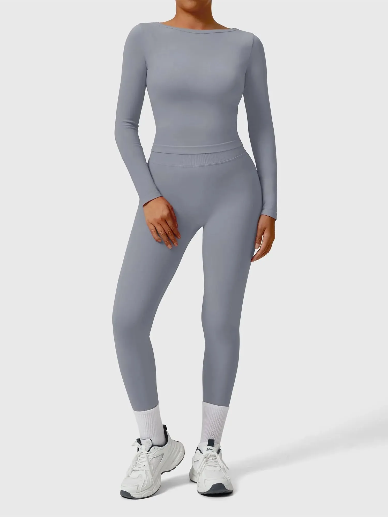 Scoop neck Seamless Leggings 2 Piece Workout Sets - Image 70