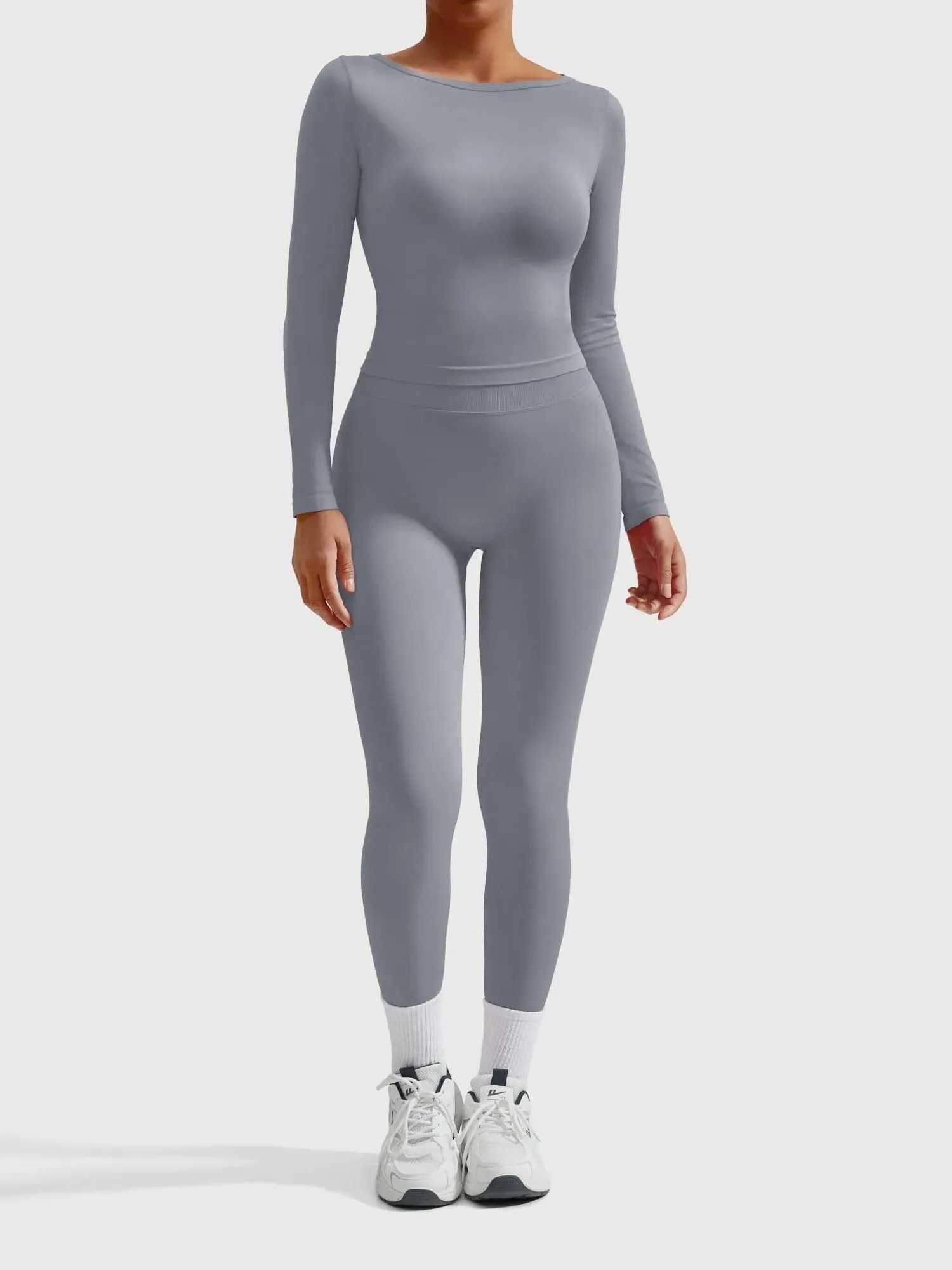 Scoop neck Seamless Leggings 2 Piece Workout Sets - Image 71