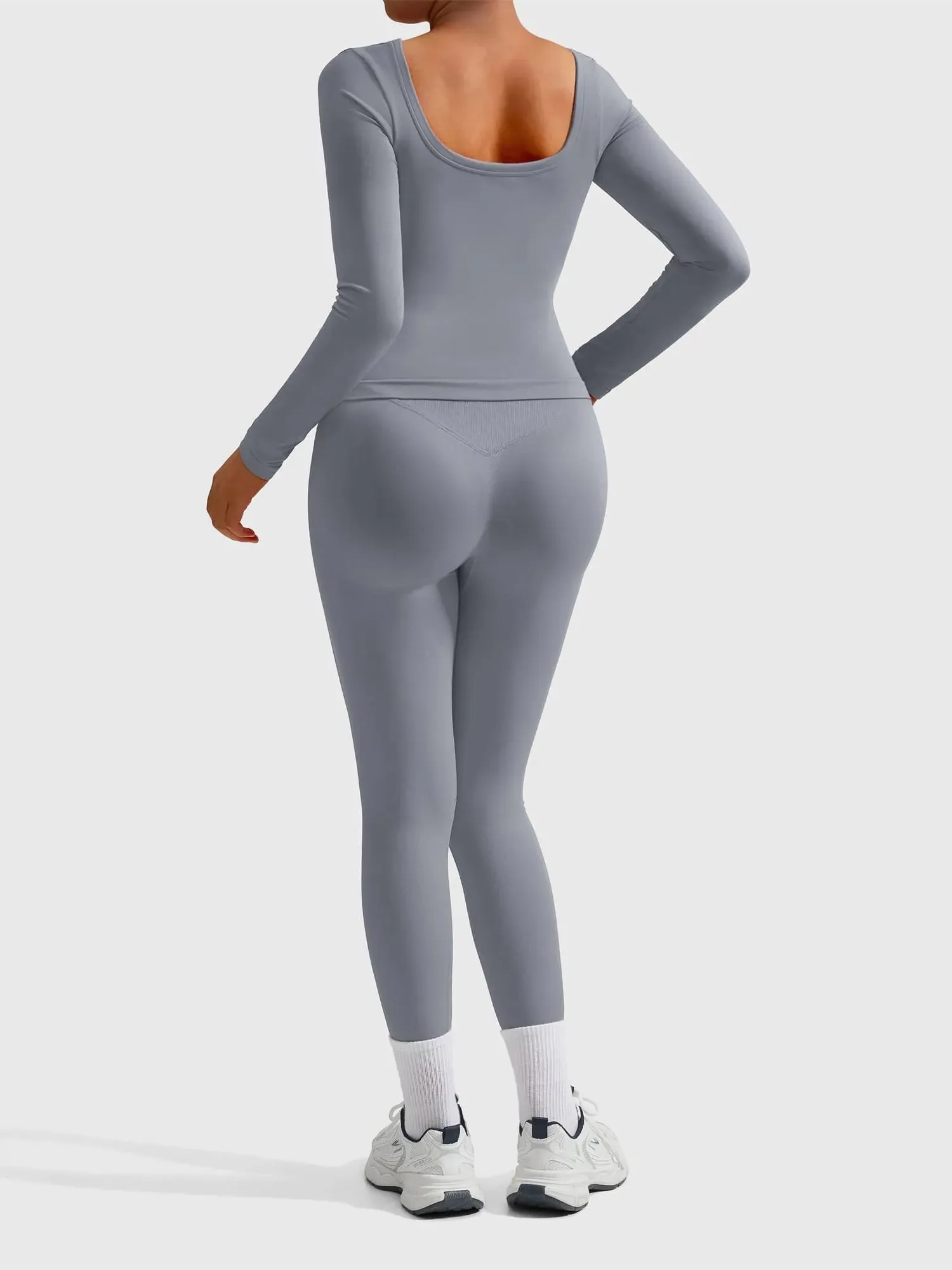 Scoop neck Seamless Leggings 2 Piece Workout Sets - Image 72