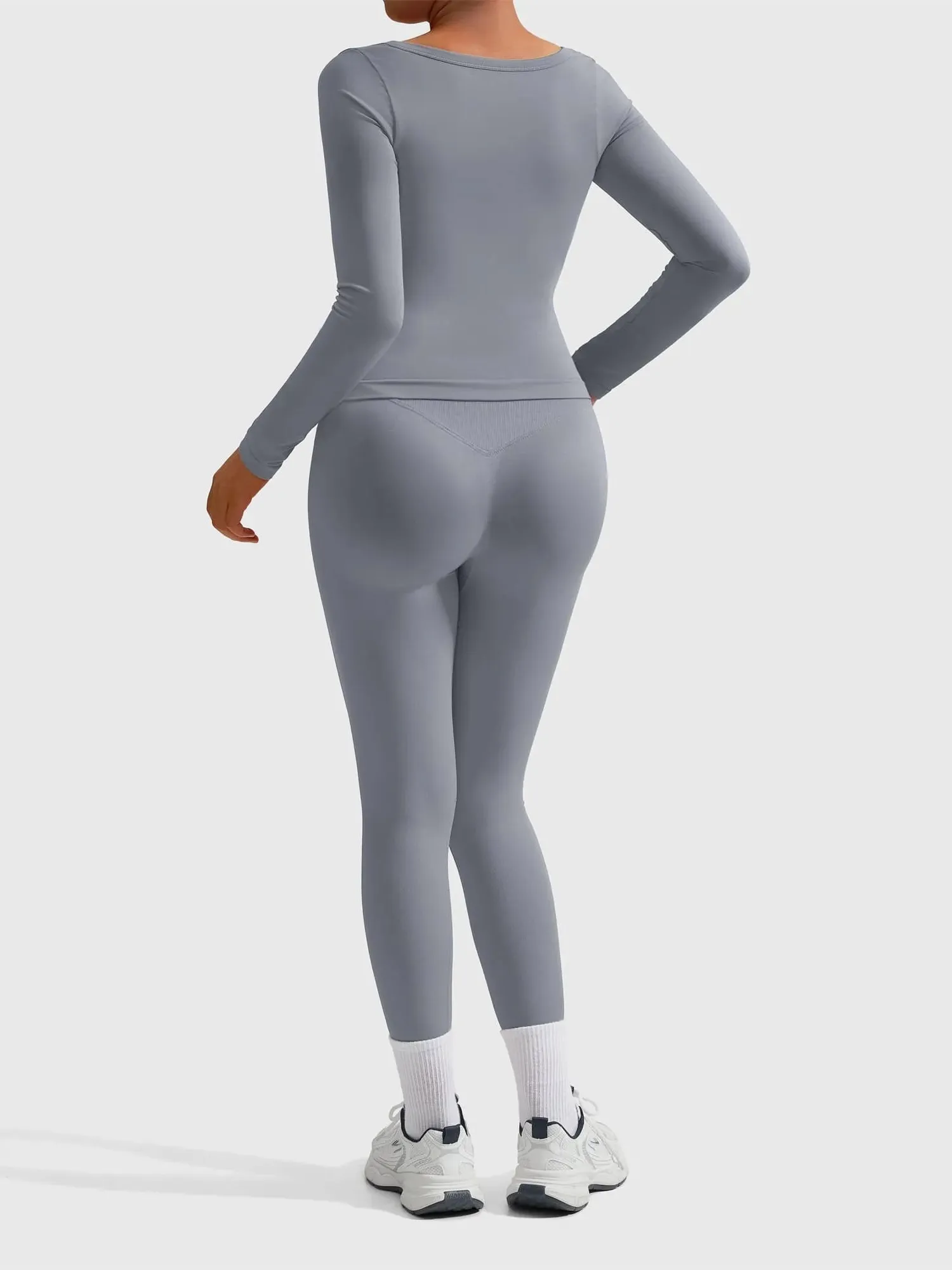 Scoop neck Seamless Leggings 2 Piece Workout Sets - Image 73