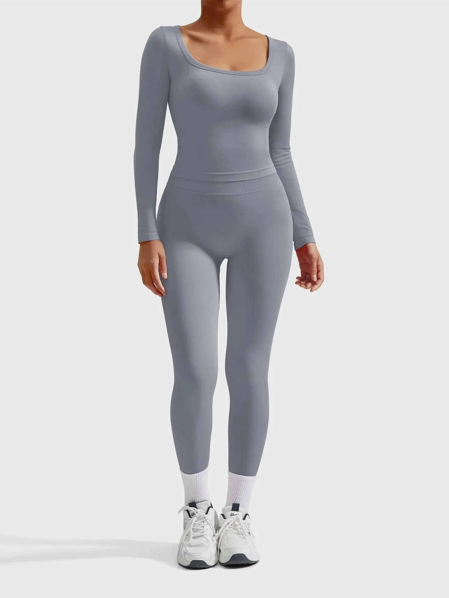 Scoop neck Seamless Leggings 2 Piece Workout Sets - Image 74