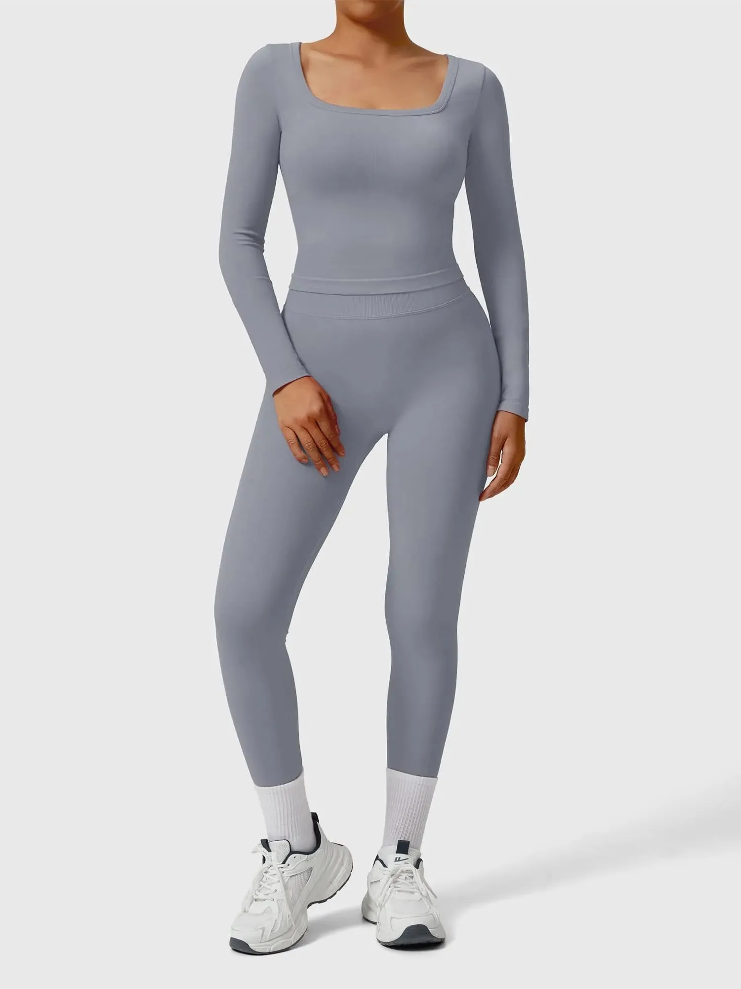 Scoop neck Seamless Leggings 2 Piece Workout Sets - Image 75