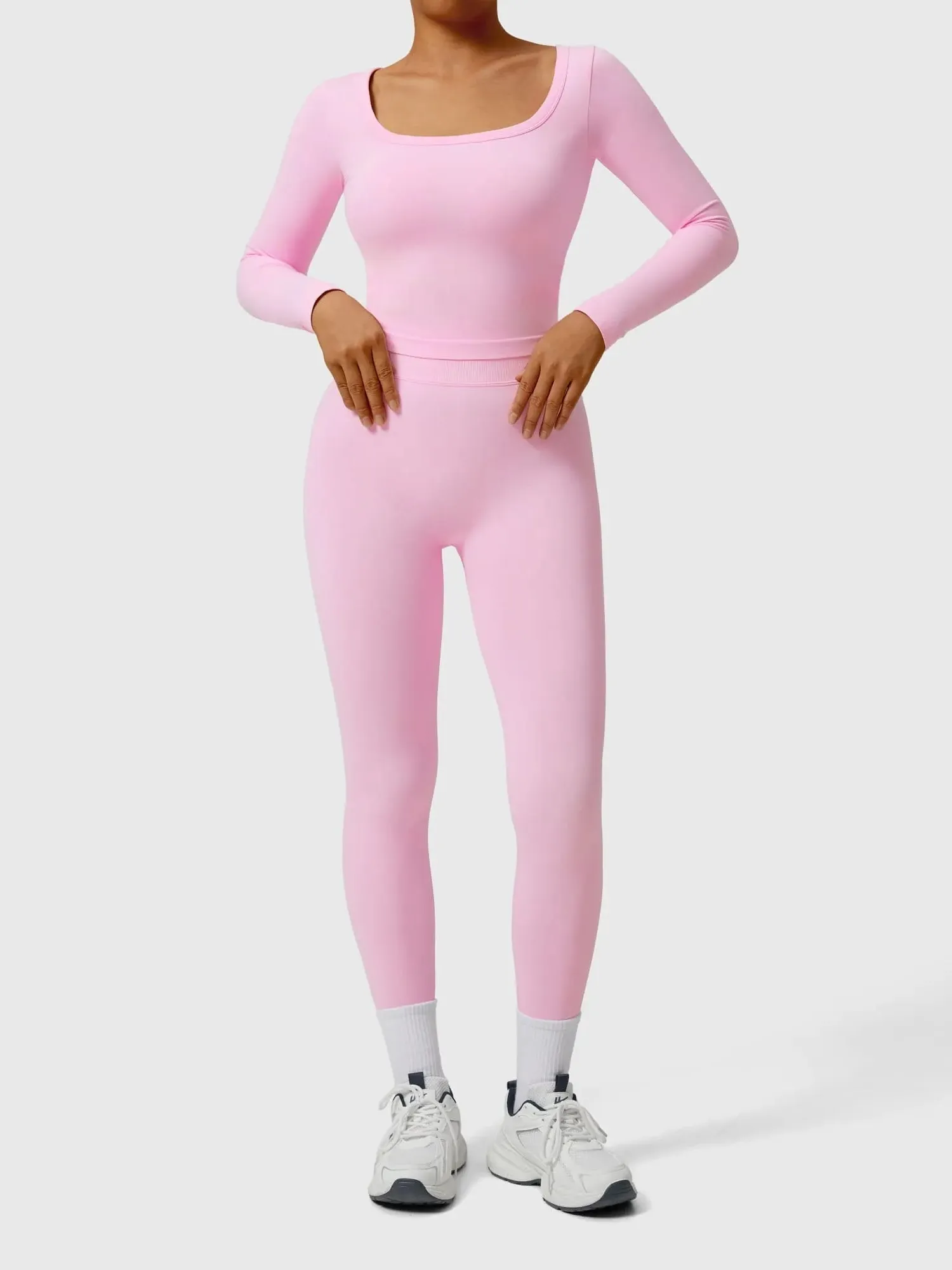 Scoop neck Seamless Leggings 2 Piece Workout Sets - Image 8