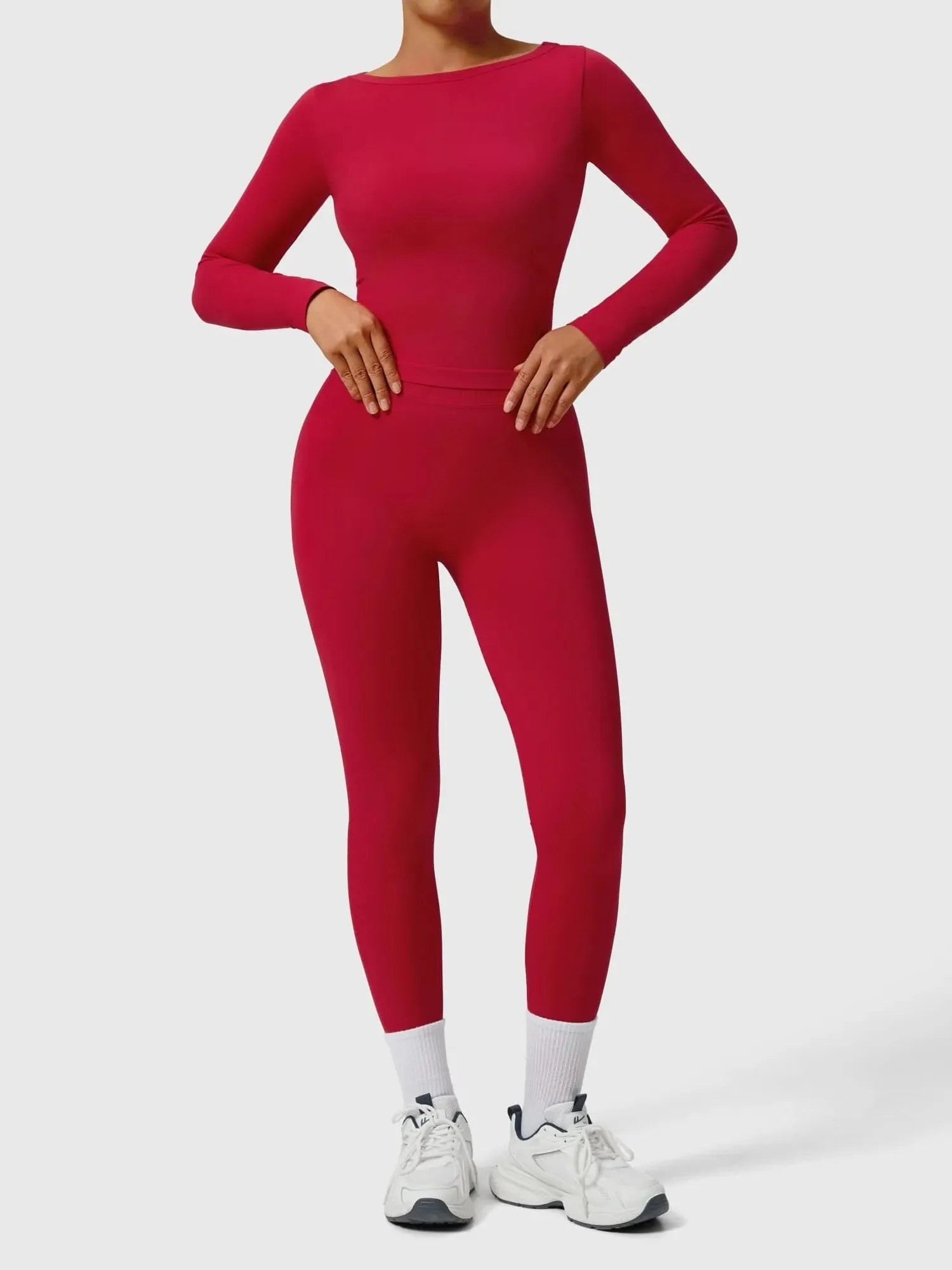 Scoop neck Seamless Leggings 2 Piece Workout Sets - Image 83