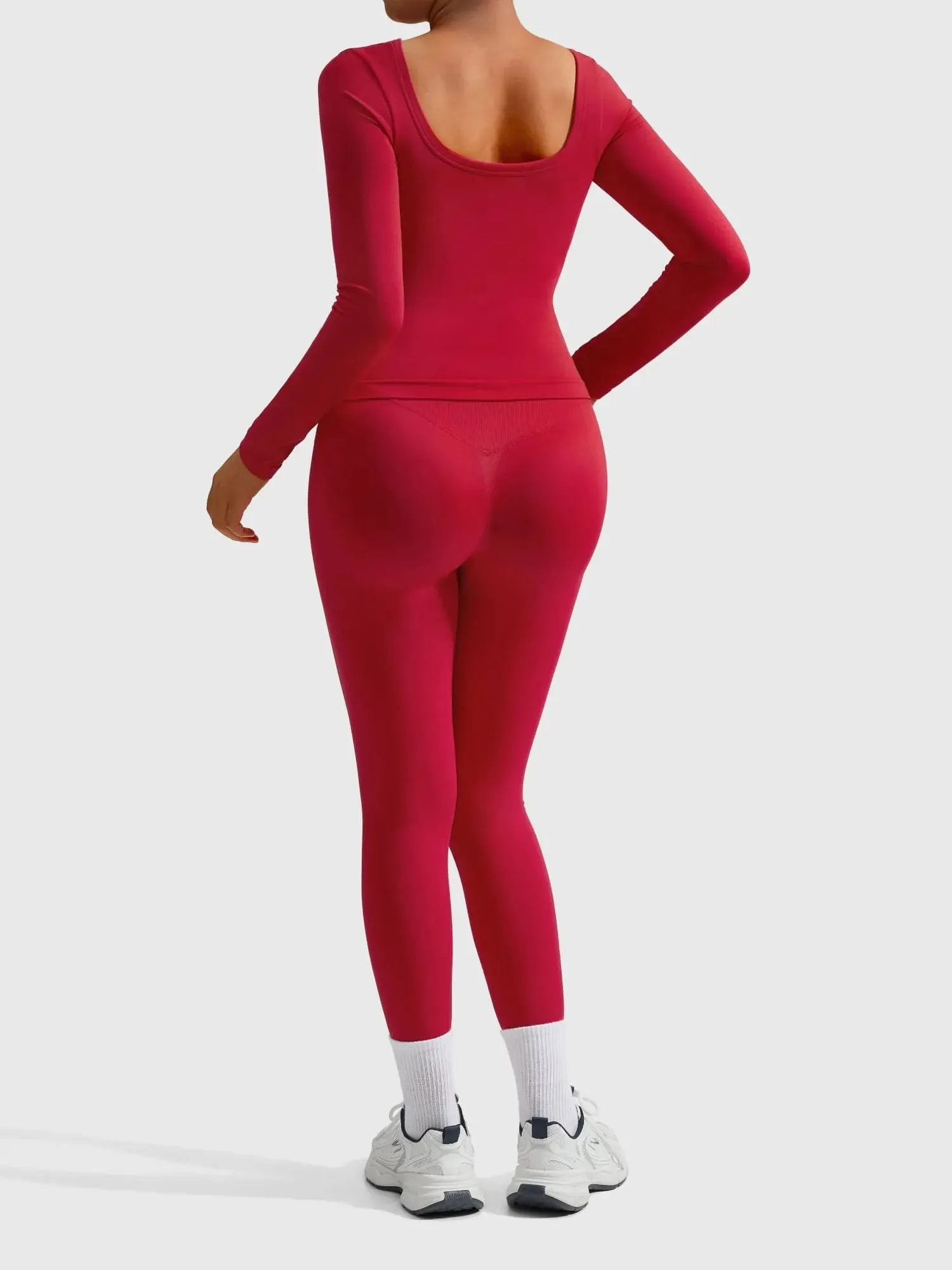 Scoop neck Seamless Leggings 2 Piece Workout Sets - Image 86