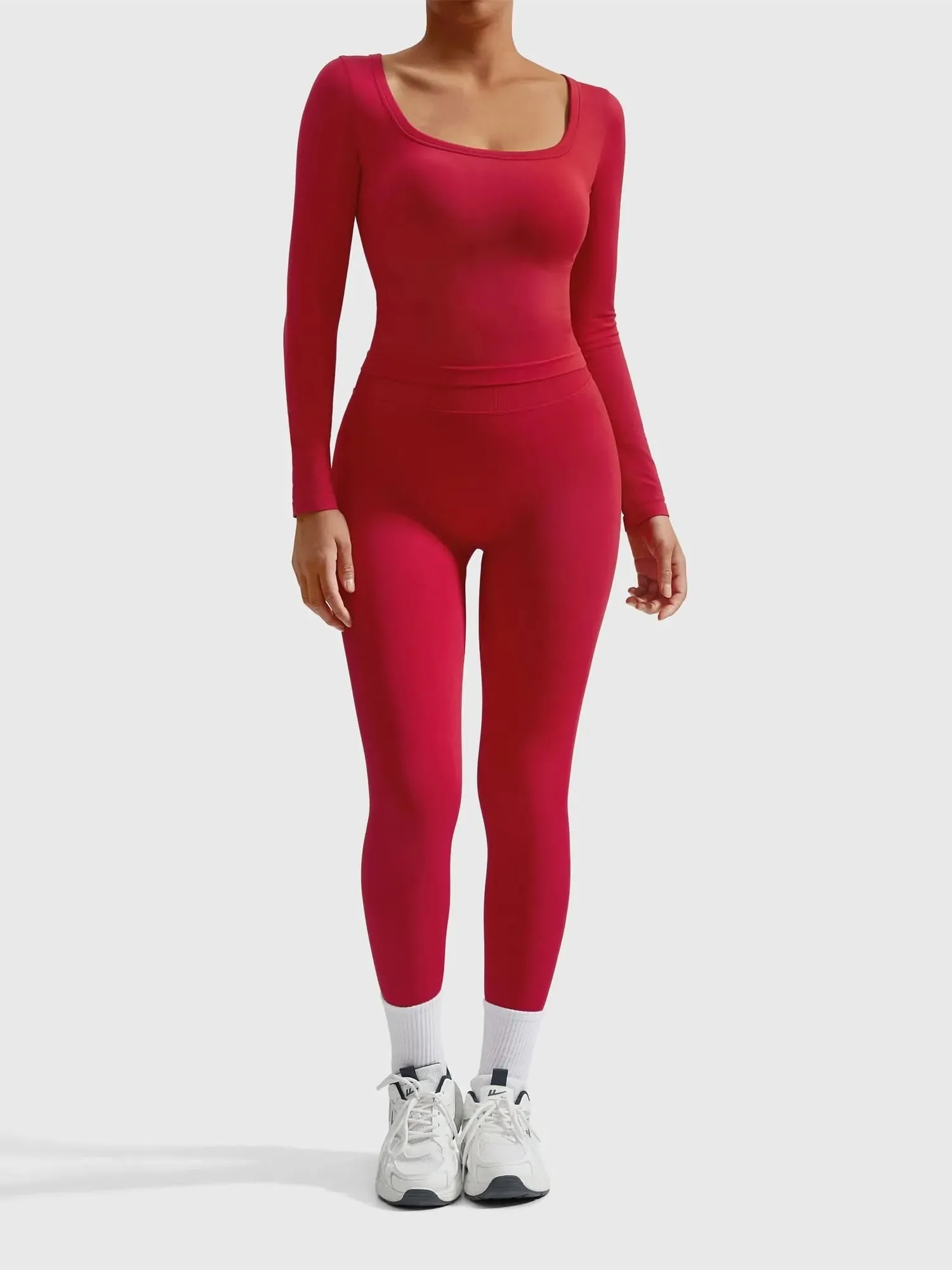 Scoop neck Seamless Leggings 2 Piece Workout Sets - Image 88