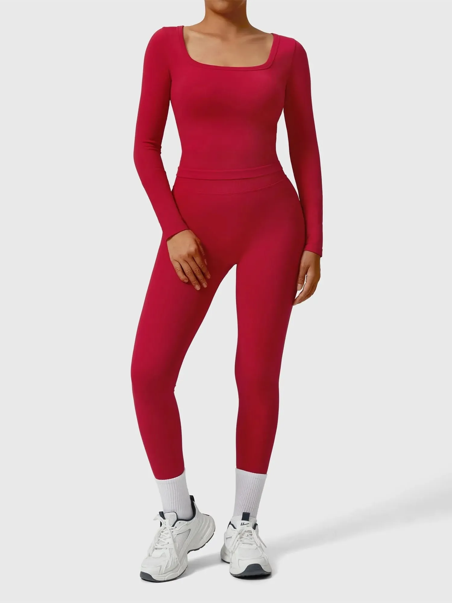 Scoop neck Seamless Leggings 2 Piece Workout Sets - Image 89